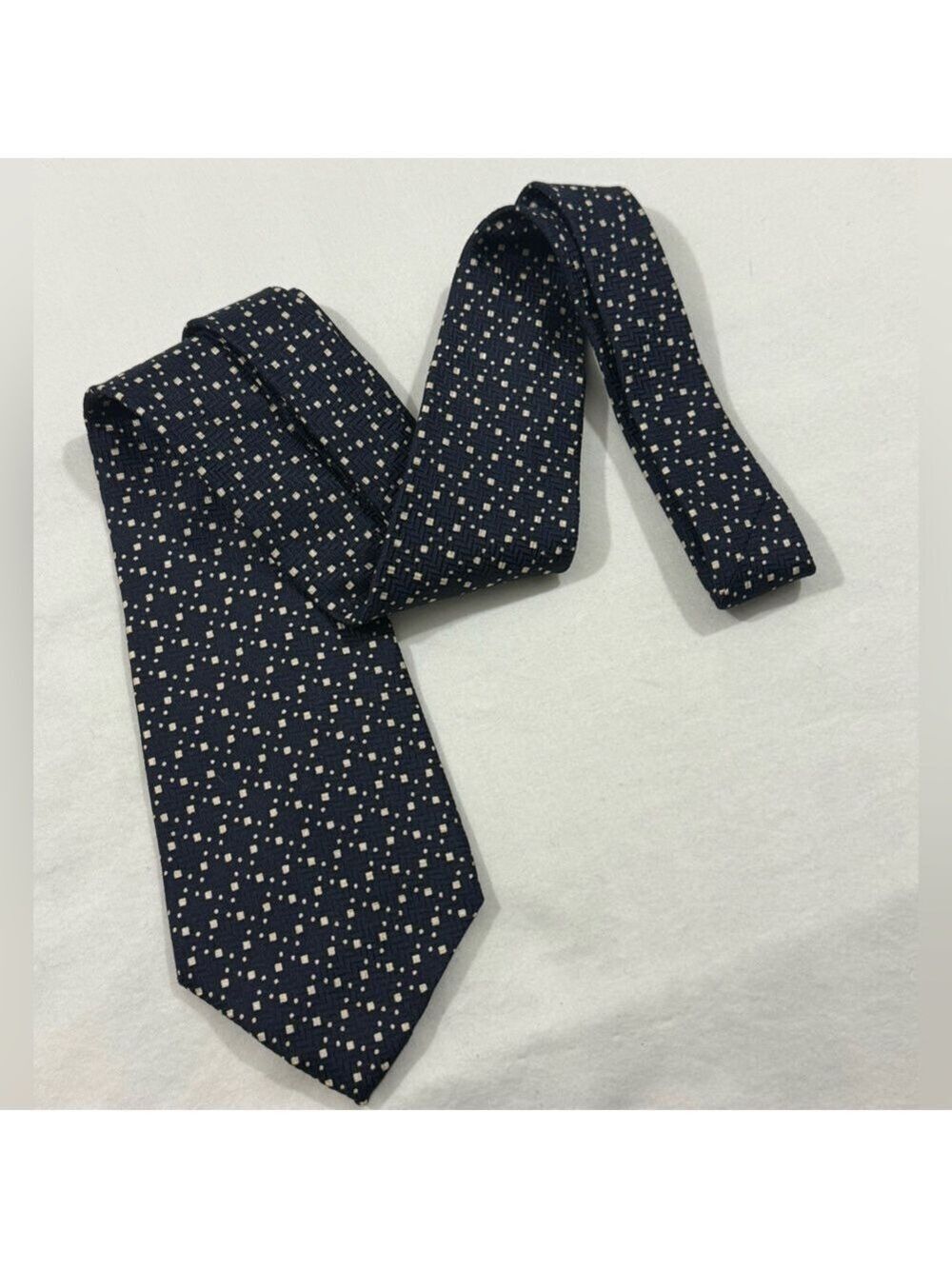 Lauren Ralph Lauren Silk Tie Navy Cream Geometric Dot Classic Mens Necktie